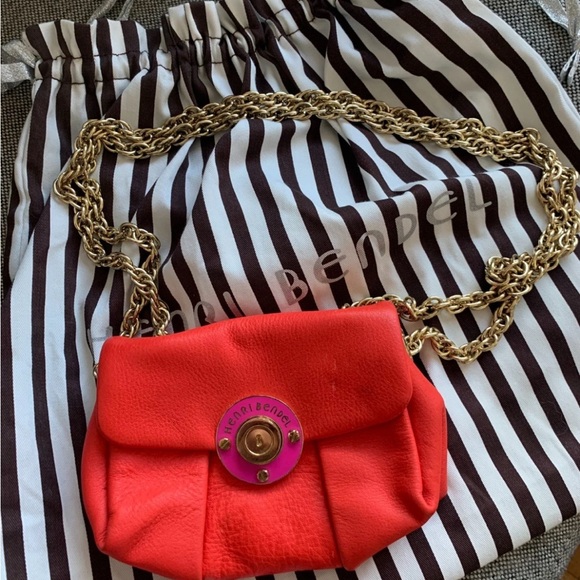 Henri Bendel Pebbled Leather Bag Gold Chain Shoulder Crossbody Bag - Picture 10 of 17